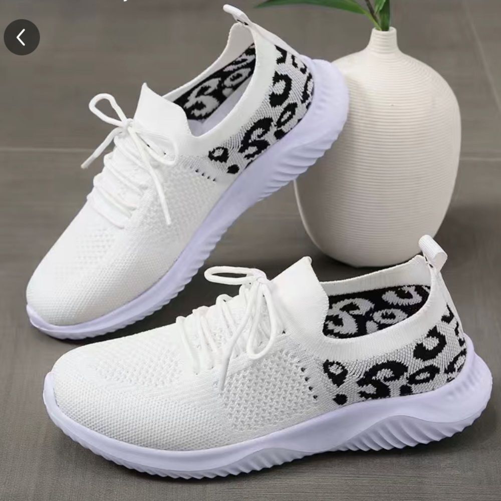 Sz 8.5/9 Casual Sneakers Flying Woven Leopard Breathable Lace-up Running Shoes